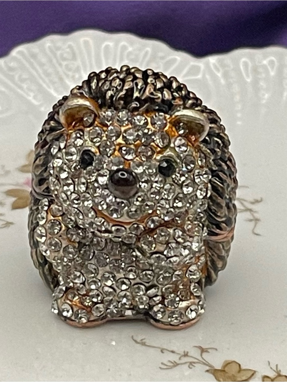 NWT Crystal Rhinestone Hedgehog Hinged Trinket Box Figurine